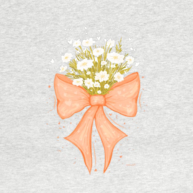 Pantone Peach Fuzz Coquette Bows with White Flowers by rnmarts